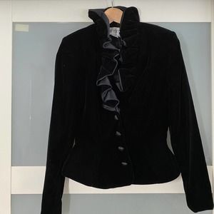 After Five Black Ruffles Velvet Bomber Jacket PXXS
